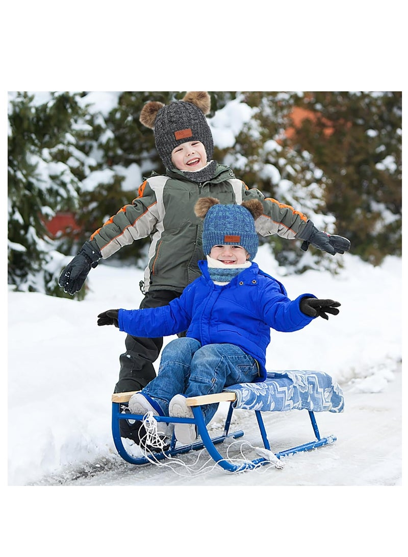 أوزيغالور طقم شتوي للطفل الصغير مكون من 3 قطع (قبعة وقفازات ووشاح) للأطفال من 2-6 سنوات، محبوك مع قبعة صغيرة على شكل بوم بوم - Image 4