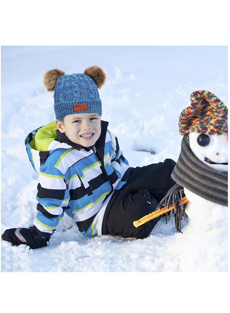 أوزيغالور طقم شتوي للطفل الصغير مكون من 3 قطع (قبعة وقفازات ووشاح) للأطفال من 2-6 سنوات، محبوك مع قبعة صغيرة على شكل بوم بوم - Image 3