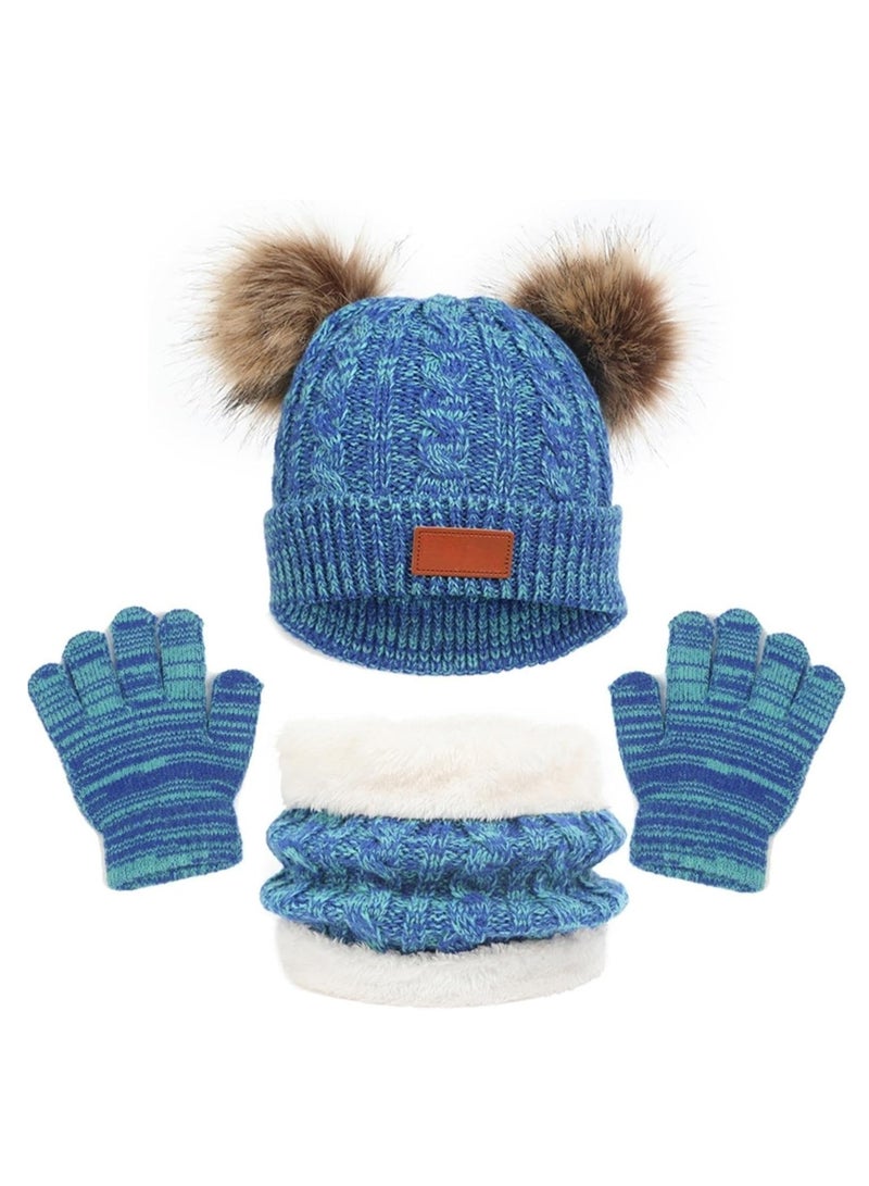 أوزيغالور طقم شتوي للطفل الصغير مكون من 3 قطع (قبعة وقفازات ووشاح) للأطفال من 2-6 سنوات، محبوك مع قبعة صغيرة على شكل بوم بوم - Image 1