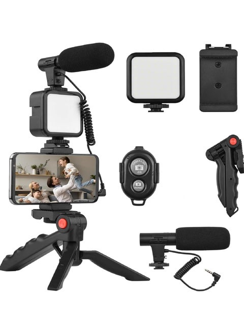 Vlogging Kit for Smartphones with Tripod – Includes LED Light, Cardioid Microphone, Phone Holder – Ideal for YouTube, TikTok, Video Calls & Live Streaming