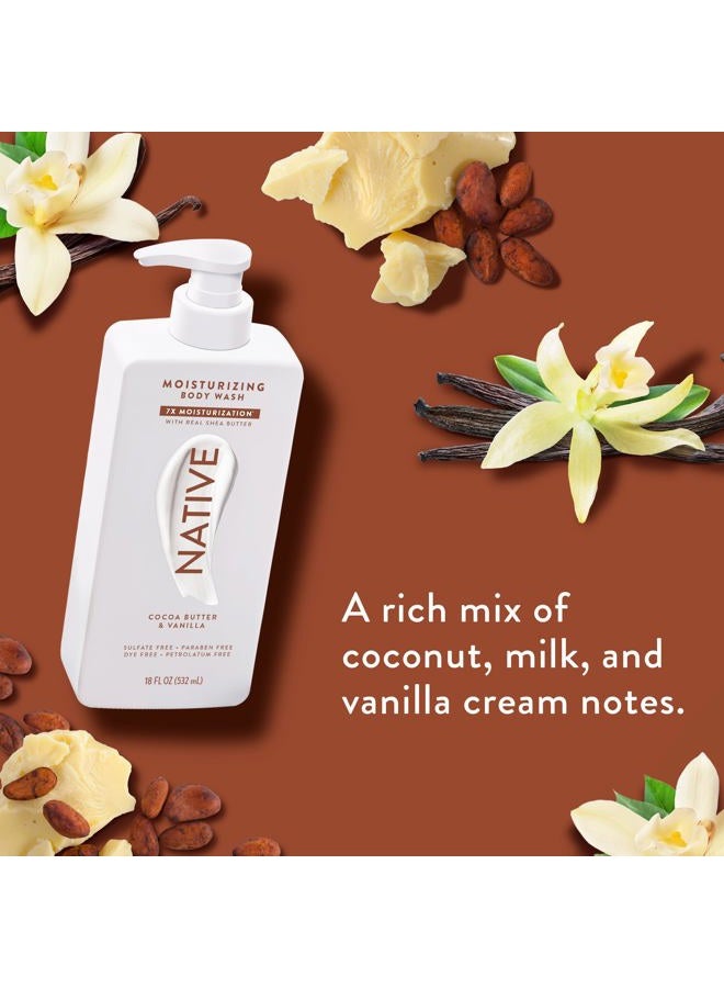 native غسول الجسم المرطب يحتوي على مكونات مشتقة طبيعياً | للنساء والرجال، خالي من الكبريتات والبارابين والأصباغ مما يترك البشرة ناعمة وم hydrated | زبدة الكاكاو والفانيليا 18 أونصة - Image 2