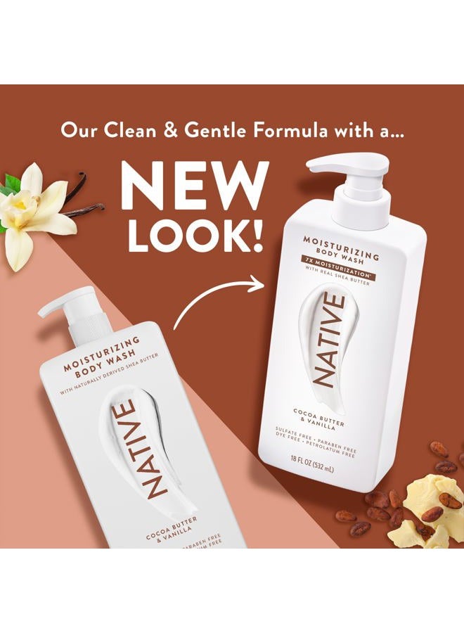 native غسول الجسم المرطب يحتوي على مكونات مشتقة طبيعياً | للنساء والرجال، خالي من الكبريتات والبارابين والأصباغ مما يترك البشرة ناعمة وم hydrated | زبدة الكاكاو والفانيليا 18 أونصة - Image 4