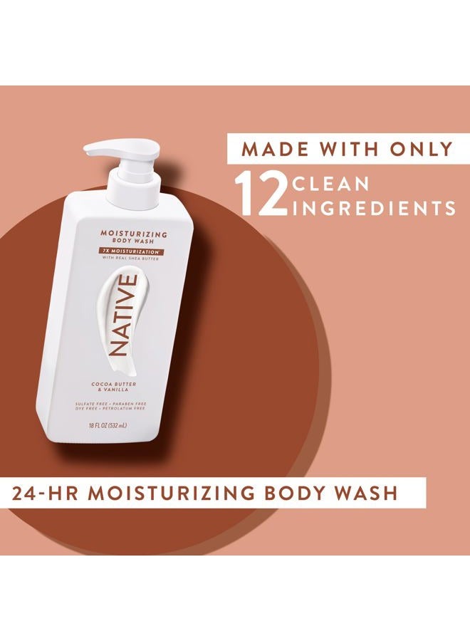 native غسول الجسم المرطب يحتوي على مكونات مشتقة طبيعياً | للنساء والرجال، خالي من الكبريتات والبارابين والأصباغ مما يترك البشرة ناعمة وم hydrated | زبدة الكاكاو والفانيليا 18 أونصة - Image 5