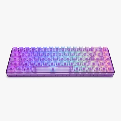 Higround Crystal Amethyst Basecamp 65% Mechanical USB Wired Gaming Keyboard, White Flame Switches, Programable RGB, Transparent/Translucent, Hot-Swappable, Deep Thock Creamy Sounding PC Keyboard - Image 1