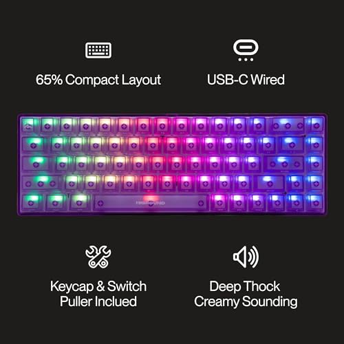 Higround Crystal Amethyst Basecamp 65% Mechanical USB Wired Gaming Keyboard, White Flame Switches, Programable RGB, Transparent/Translucent, Hot-Swappable, Deep Thock Creamy Sounding PC Keyboard - Image 5