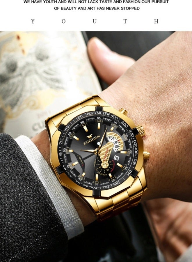 FNGEEN Fashion Business Men's Quartz Watch, Men's Watch, Gold - Image 3