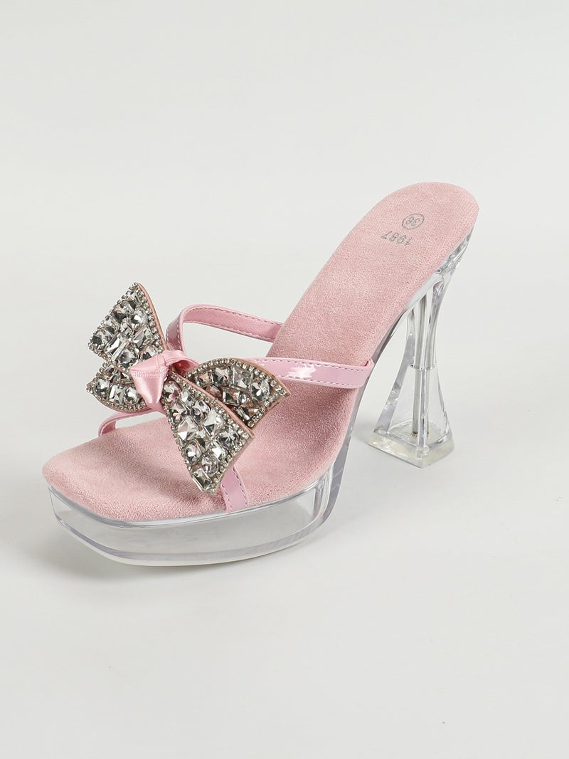1987-52 New Car Model Fashion Transparent Nightclub Thick With Crystal Square Head Non-Slip Flower 12Cm Drag - Image 1