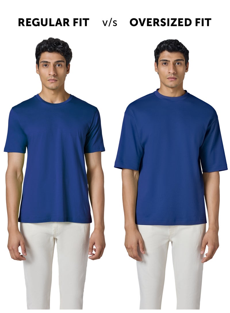 XYXX Drift Oversized Tshirt for Men | 100% Combed Cotton | Solid Roundneck Drop Shoulders Half-Sleeve T Shirt Navy Peony - Image 3