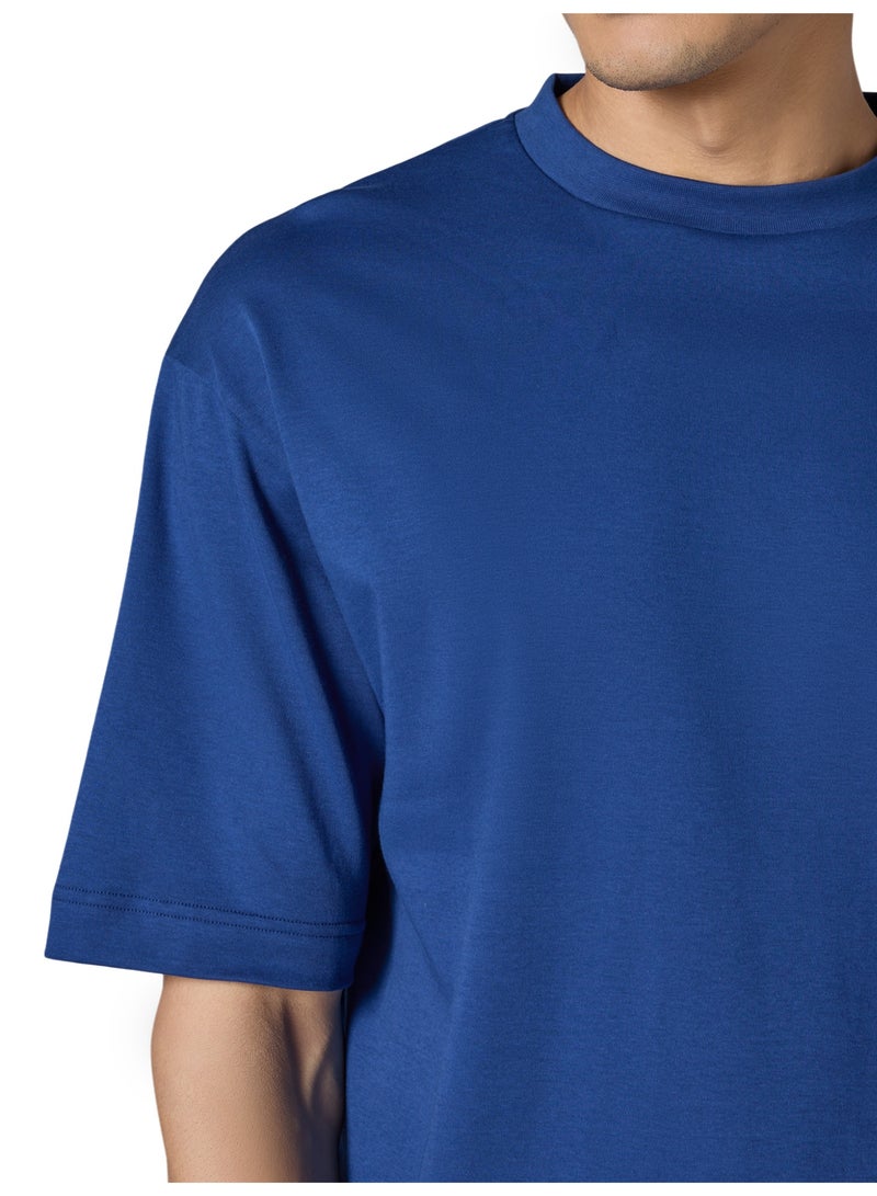 XYXX Drift Oversized Tshirt for Men | 100% Combed Cotton | Solid Roundneck Drop Shoulders Half-Sleeve T Shirt Navy Peony - Image 5