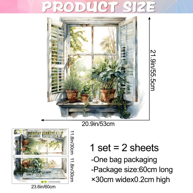 DRWSSR 3D Creative Fake Window Wall Sticker Removable DIY Romantic Green Plants Wall Stickers Peel and Stick Vinyl Trees Natural Scenery Fake Window Wall Decal for Bedroom Living Room Decoration - Image 2
