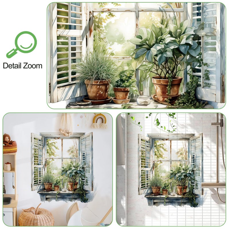 DRWSSR 3D Creative Fake Window Wall Sticker Removable DIY Romantic Green Plants Wall Stickers Peel and Stick Vinyl Trees Natural Scenery Fake Window Wall Decal for Bedroom Living Room Decoration - Image 3