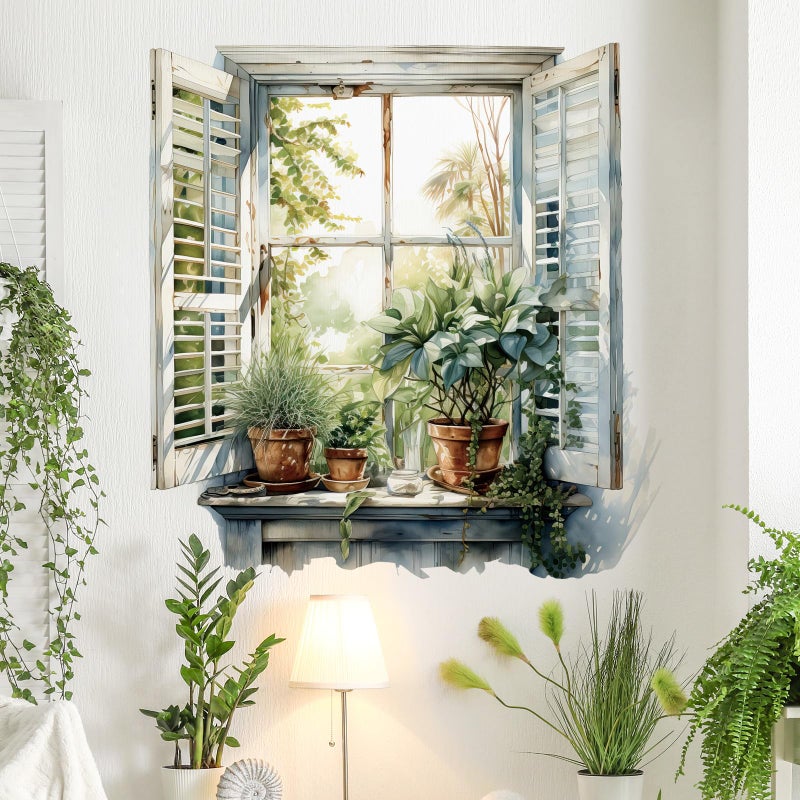 DRWSSR 3D Creative Fake Window Wall Sticker Removable DIY Romantic Green Plants Wall Stickers Peel and Stick Vinyl Trees Natural Scenery Fake Window Wall Decal for Bedroom Living Room Decoration - Image 4