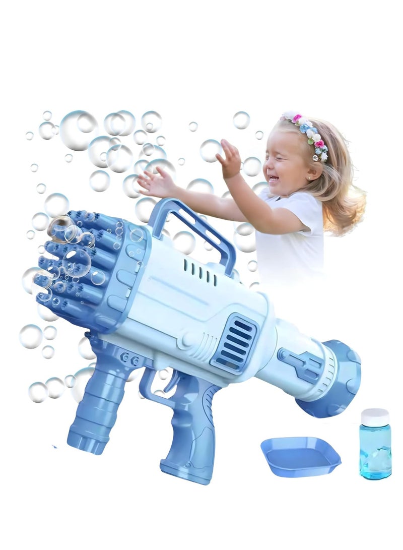 آلة صنع فقاعات جاتلينج الكهربائية الكبيرة ذات 32 فتحة من مع أضواء LED ومحلول صابون للأطفال (ازرق - Image 1