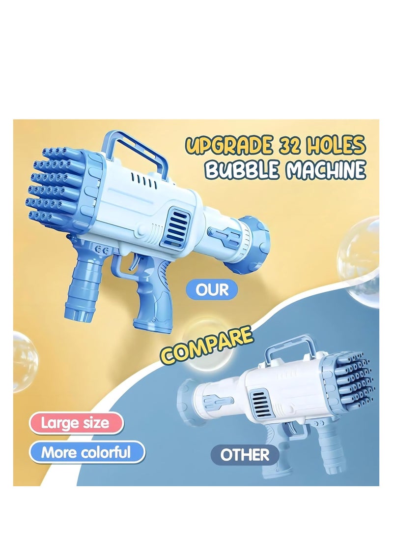 آلة صنع فقاعات جاتلينج الكهربائية الكبيرة ذات 32 فتحة من مع أضواء LED ومحلول صابون للأطفال (ازرق - Image 2