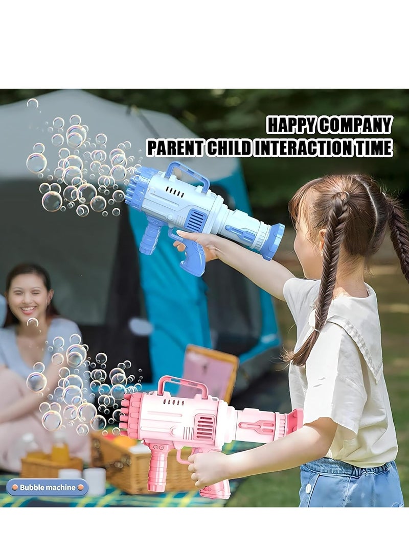 آلة صنع فقاعات جاتلينج الكهربائية الكبيرة ذات 32 فتحة من مع أضواء LED ومحلول صابون للأطفال (ازرق - Image 3