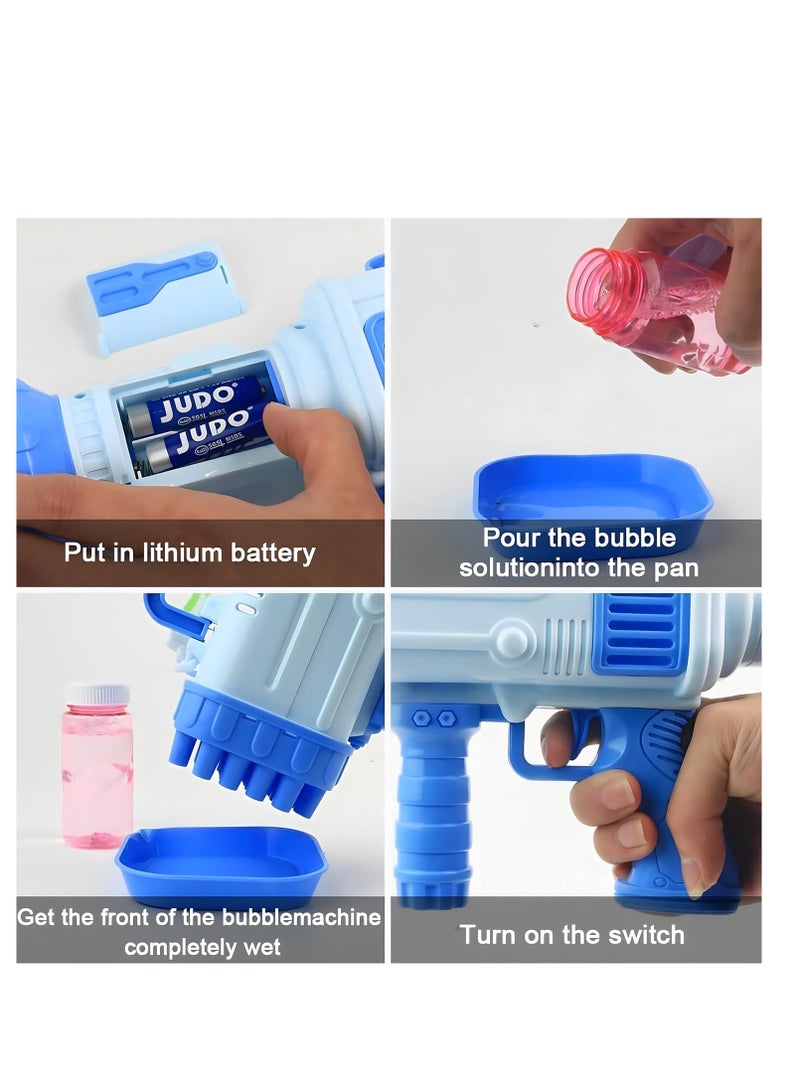 آلة صنع فقاعات جاتلينج الكهربائية الكبيرة ذات 32 فتحة من مع أضواء LED ومحلول صابون للأطفال (ازرق - Image 4