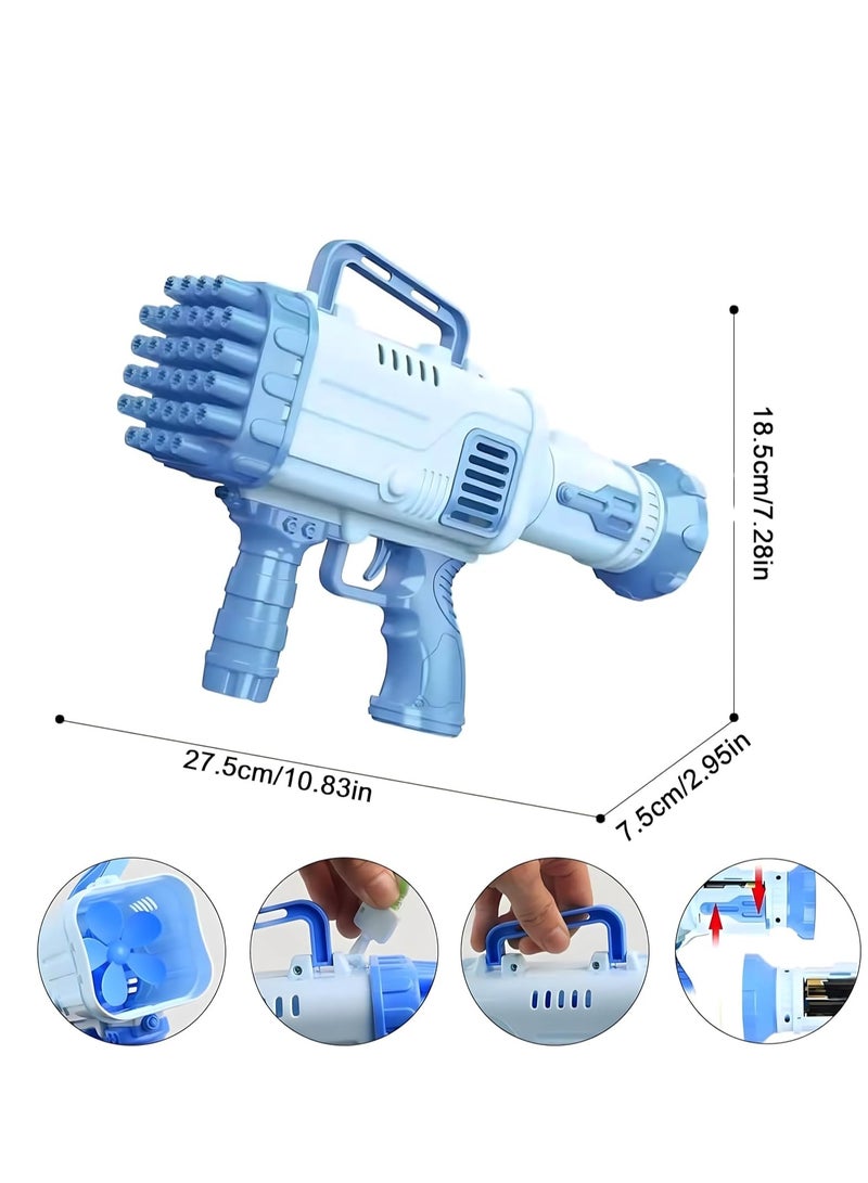 آلة صنع فقاعات جاتلينج الكهربائية الكبيرة ذات 32 فتحة من مع أضواء LED ومحلول صابون للأطفال (ازرق - Image 5