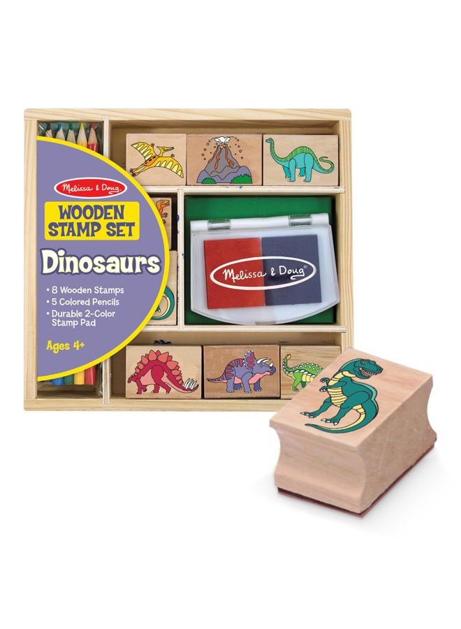 Melissa & Doug Wooden Stamp Set: Dinosaurs - 8 Stamps, 5 Colored Pencils, 2-Color Stamp Pad Kids Arts And Crafts, Washable Ink Pads For Kids, Dinosaur Stamps For Ages 4+ - FSC-Certified  - Image 1