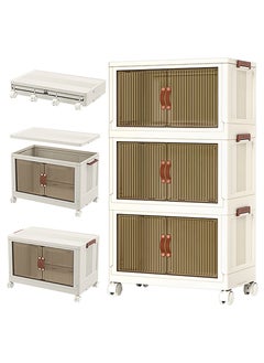 R.VIHAN Multi-Layer Organizer 3-Tier Storage Bins Foldable Portable Storage Box Cabinet with Rolling Wheels Collapsible Lockable Stackable Closet Organizer Plastic Storage Box for Clothes Snacks Toys Home Decor Storage Solution  Multipurpose Storage Box  - Image 2