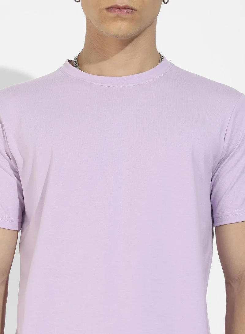 Campus Sutra Men's Lilac Basic Regular Fit T-Shirt
