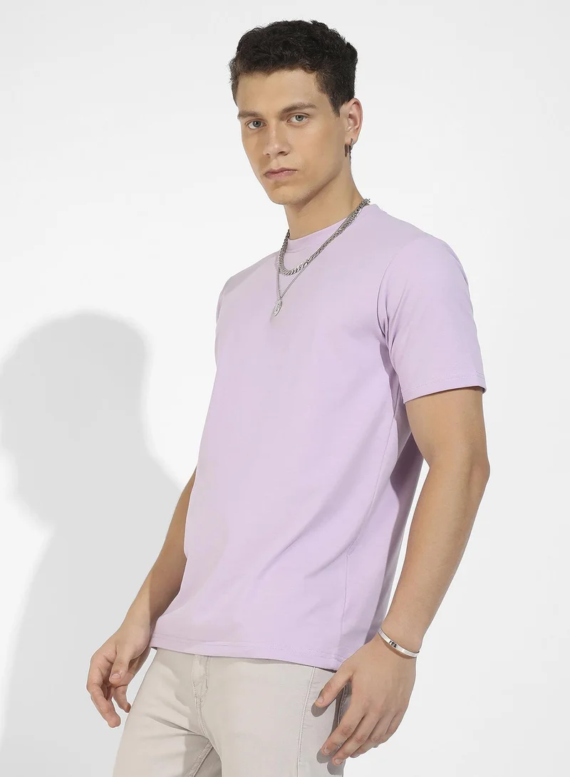 Campus Sutra Men's Lilac Basic Regular Fit T-Shirt