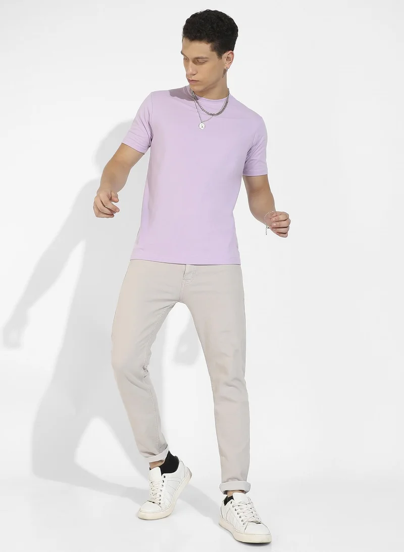 Campus Sutra Men's Lilac Basic Regular Fit T-Shirt