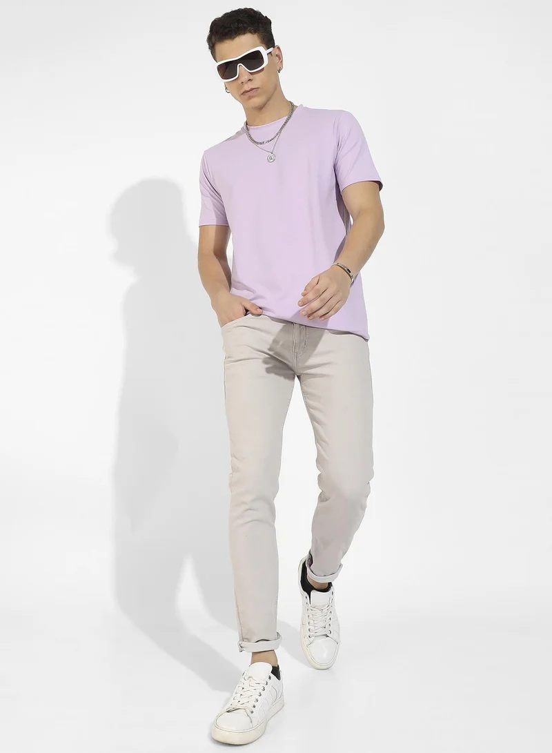 Campus Sutra Men's Lilac Basic Regular Fit T-Shirt