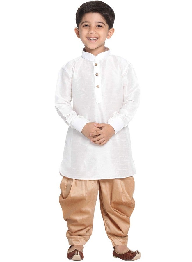 JBN Creation Vastramay Baby Boy's Cotton Silk Blend Pathani Style Kurta and Patiyala Dhoti Set (White, 6-12 Months, VASnBUK001WHnCDRG) - Image 1
