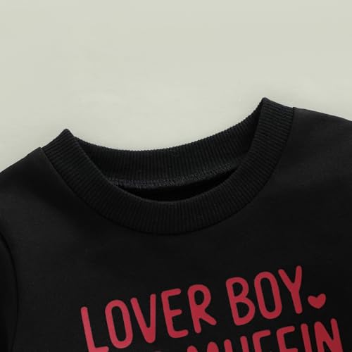 Fernvia Toddler Baby Boy Valentines Day Outfit Letter Print Long Sleeve Crewneck Sweatshirt + Joggers Pants Sets (A Lover Boy Black, 2-3T) - Image 4