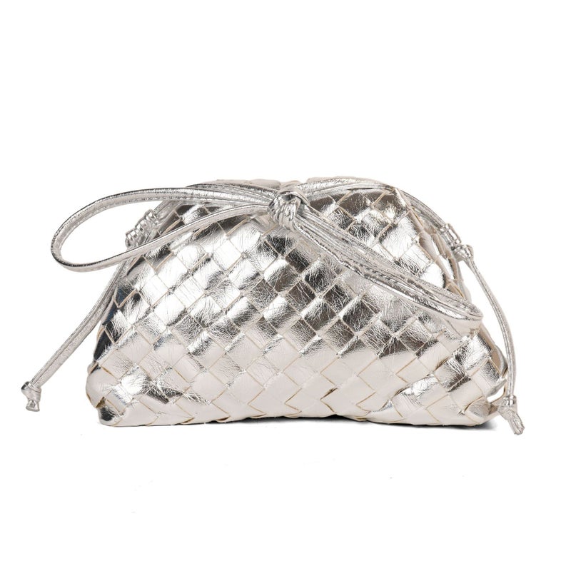Explosions Metallic Woven Cloud Bag Fashion Exquisite Dumpling Bag Clip Clutch Bag Evening Bag - Image 2