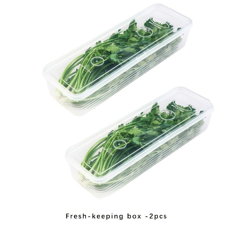 Plastic Fresh-Keeping Storage Containers for Vegetables, 2/3/4/6pcs Organizer Bins with Lids, Airtight Food Containers for Cilantro, Green Onions, Mint, Herbs, Lettuce, Kitchen Organization, Dishwasher Safe - Image 1