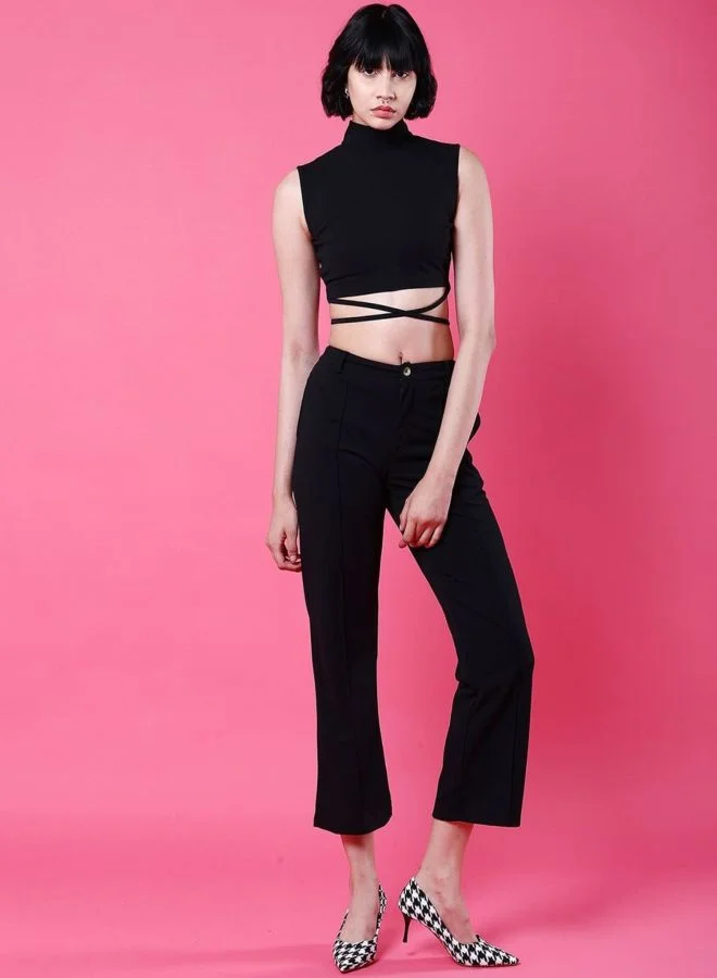 Freehand Women Fit and Flared Solid Sleeveless High Rise Crop Top and Pant Co-Ord Set