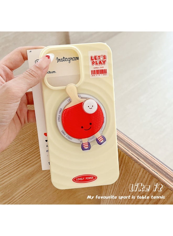 NIBEMINENT Table Tennis Badminton Protection Case With Magsafe For iPhone 15 Pro, Yellow Shell With 3m Glue Bracket With Rotating Table Tennis Ball
