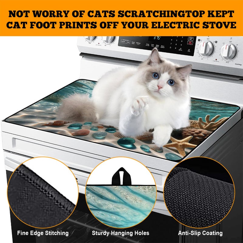 AOHMPT Multi-Design Stove Top Cover for Glass/Electric Stoves - 3-in-1 Heat-Resistant Protector Mat, Non-Slip Drying Rack 28"x20" (Seabed, 28" L x 20" W) - Image 4