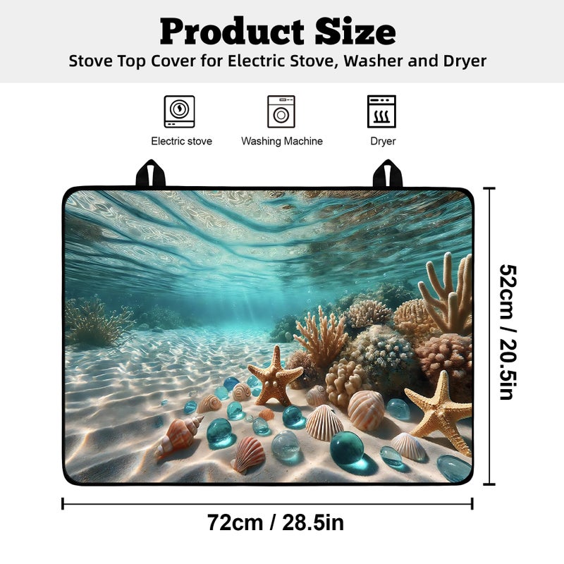 AOHMPT Multi-Design Stove Top Cover for Glass/Electric Stoves - 3-in-1 Heat-Resistant Protector Mat, Non-Slip Drying Rack 28"x20" (Seabed, 28" L x 20" W) - Image 2