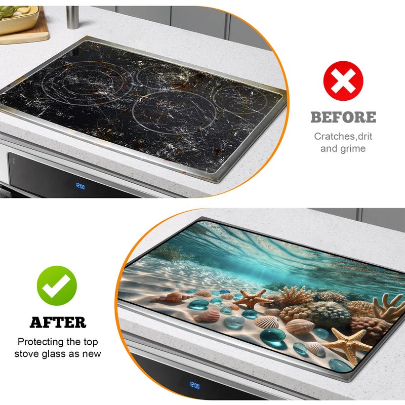 AOHMPT Multi-Design Stove Top Cover for Glass/Electric Stoves - 3-in-1 Heat-Resistant Protector Mat, Non-Slip Drying Rack 28"x20" (Seabed, 28" L x 20" W) - Image 5