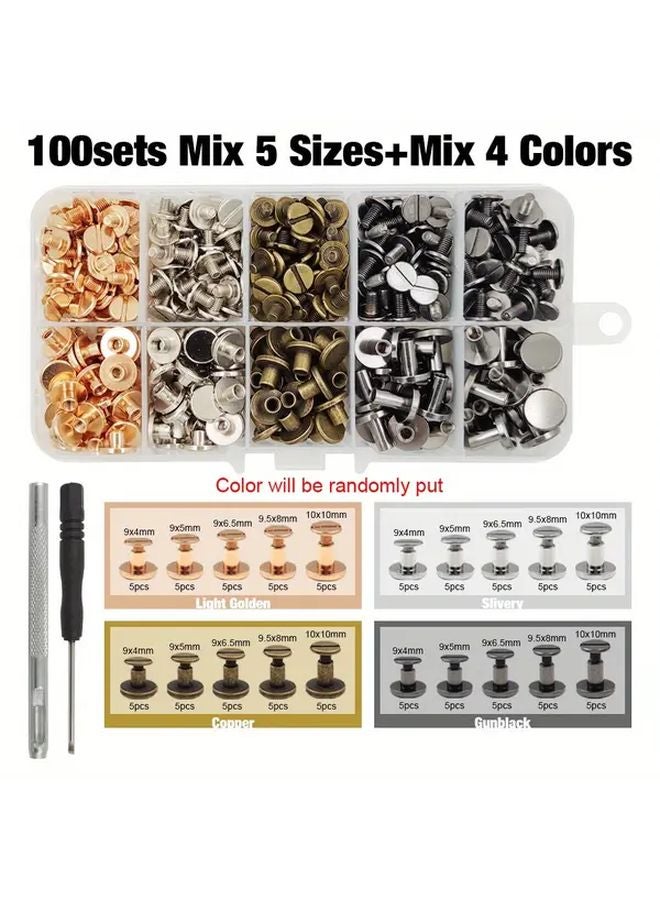 100 Sets Mixed Colors Metal Solid Screw Nail Rivet Double Curved Head Belt Strap For Luggage Leather Craft - Image 1