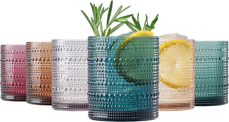 Khen Classic Reusable Plastic Drinking Glasses Hobnail Design Shatterproof  6 Set  Muted Tritan Lowball Acrylic Unbreakable Beaded Cups Dishwasher Safe 10oz Kitchen Cups BPAfree Indoor Outdoor - Image 1