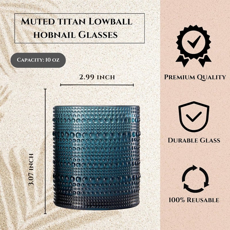Khen Classic Reusable Plastic Drinking Glasses Hobnail Design Shatterproof  6 Set  Muted Tritan Lowball Acrylic Unbreakable Beaded Cups Dishwasher Safe 10oz Kitchen Cups BPAfree Indoor Outdoor - Image 3