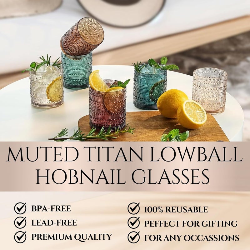 Khen Classic Reusable Plastic Drinking Glasses Hobnail Design Shatterproof  6 Set  Muted Tritan Lowball Acrylic Unbreakable Beaded Cups Dishwasher Safe 10oz Kitchen Cups BPAfree Indoor Outdoor - Image 2