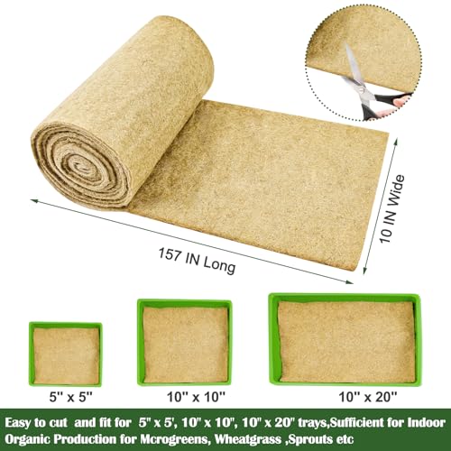 Emsiok 1 Roll 10 X 157 Microgreen Grow Mat Natural Fiber Grow Mats Microgreens Grow Kit Hydroponic Pads Indoor Organic Production for Microgreen Starter Tray Wheatgrass Sprouts - Image 3