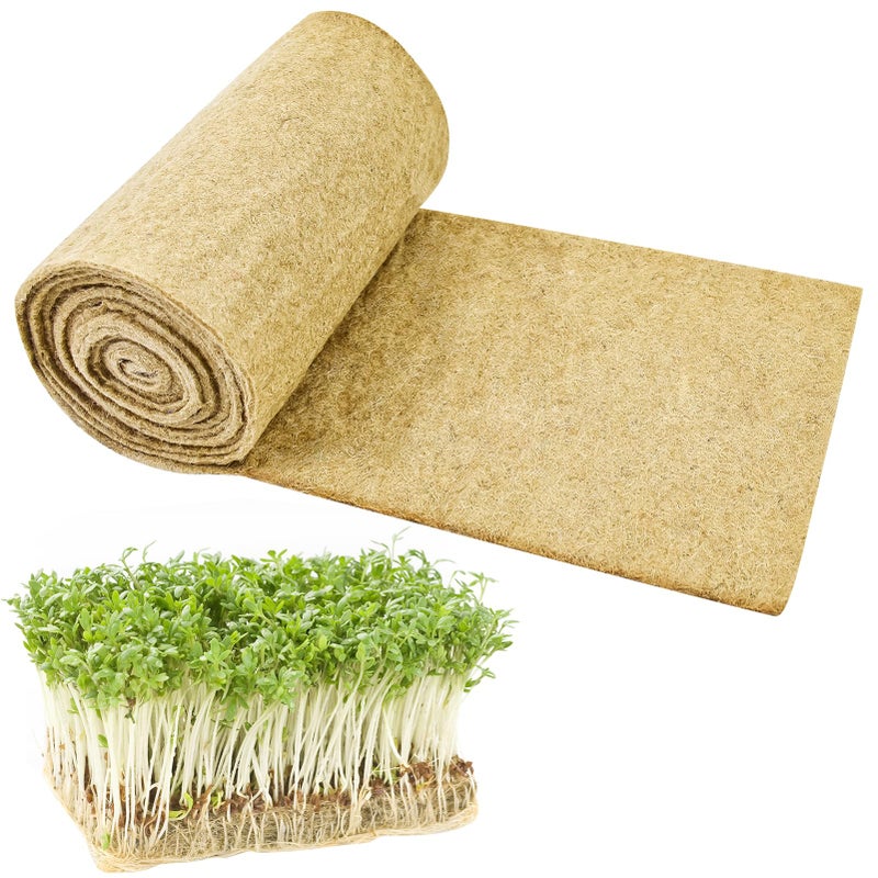 Emsiok 1 Roll 10 X 157 Microgreen Grow Mat Natural Fiber Grow Mats Microgreens Grow Kit Hydroponic Pads Indoor Organic Production for Microgreen Starter Tray Wheatgrass Sprouts - Image 2