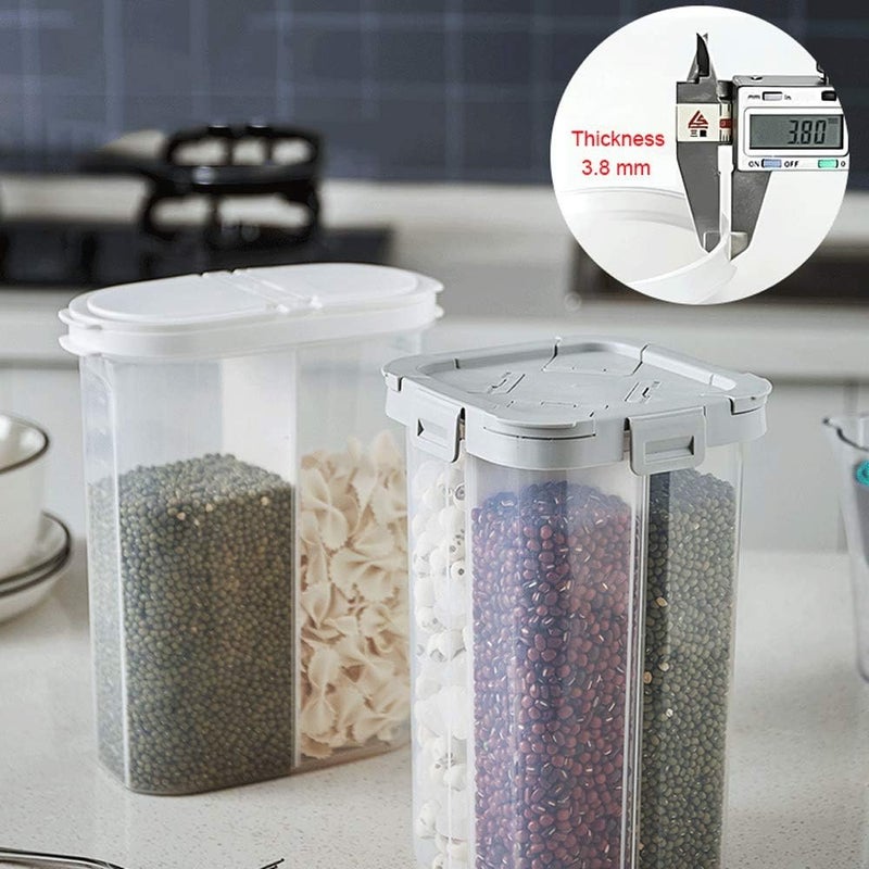 BIPEGE WINIAER Airtight Cereal Storage Container, Clear 2.3L Airtight Kitchen Food Storage Container with Lids and Compartments for Grain, Sugar, Flour, Rice, Nuts, Snacks - Image 5