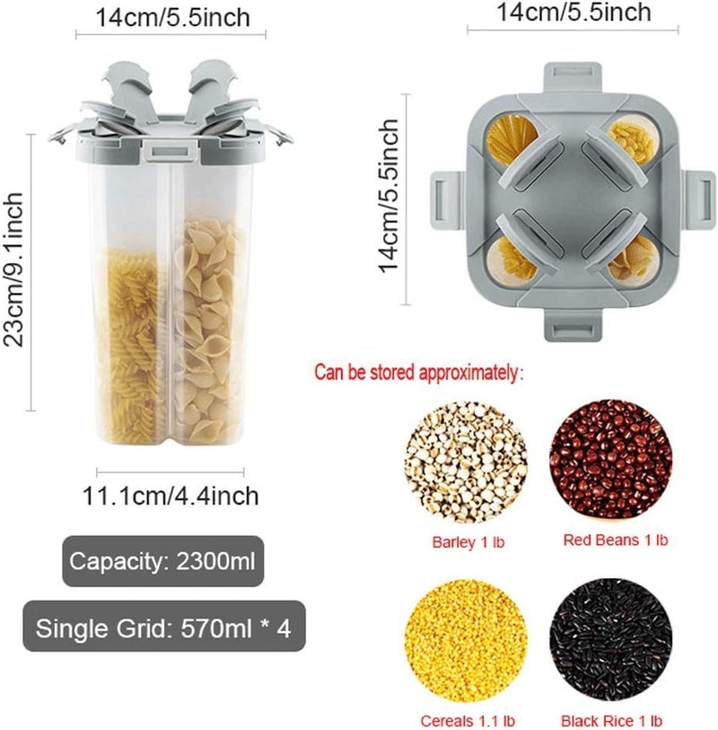 BIPEGE WINIAER Airtight Cereal Storage Container, Clear 2.3L Airtight Kitchen Food Storage Container with Lids and Compartments for Grain, Sugar, Flour, Rice, Nuts, Snacks - Image 2