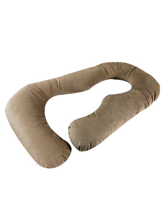In-House Velvet Pregnancy Pillow U-Shaped For Full Body Support - Light Brown  - Image 3