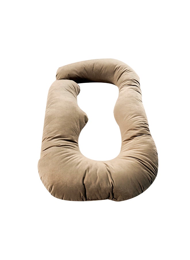 In-House Velvet Pregnancy Pillow U-Shaped For Full Body Support - Light Brown  - Image 2