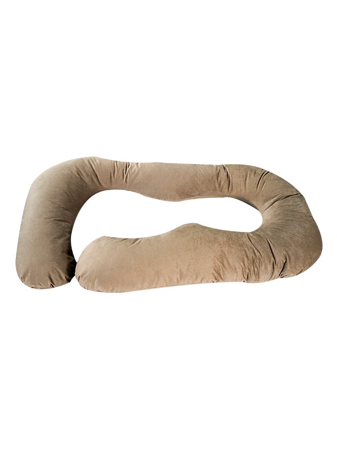 In-House Velvet Pregnancy Pillow U-Shaped For Full Body Support - Light Brown  - Image 4