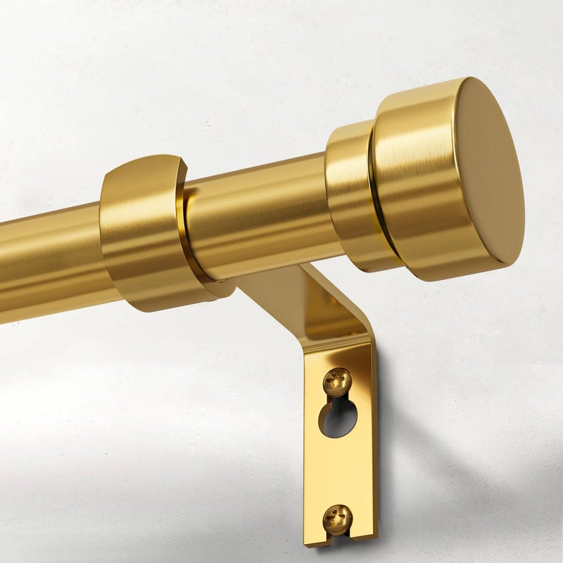 Lootkell Modern Gold Curtain Rods for Windows 48 to 84 Adjustable Length Heavy Duty 1" Diameter Brass Window Curtain Rod with Solid Metal Finials for Outdoor Farmhouse Bedroom Kitchen Living Room - Image 1