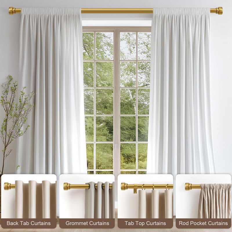 Lootkell Modern Gold Curtain Rods for Windows 48 to 84 Adjustable Length Heavy Duty 1" Diameter Brass Window Curtain Rod with Solid Metal Finials for Outdoor Farmhouse Bedroom Kitchen Living Room - Image 5