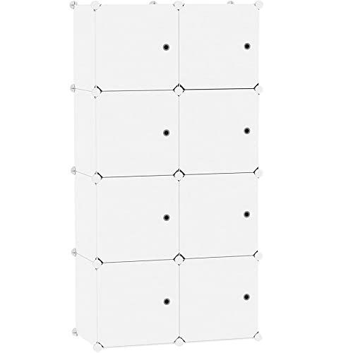 C&AHOME Cube Storage Organizer with Doors, 8-Cube Shelf, Closet Cabinet, DIY Plastic Modular Bookshelf, Storage Shelves Ideal for Bedroom,Living Room,24.8" L × 12.4" W × 48.4" H Milky UGSHS3008M - Image 1